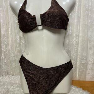Glitter Chocolate String-Bikini SZ: (M) Pad Removable NNT High-Cut Adjustable
